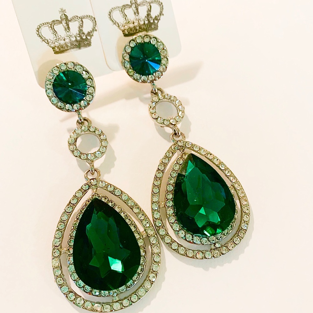 Emerald green and Clear Crystal Pageant earrings